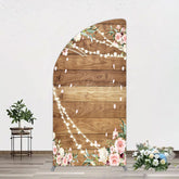 Lofaris Floral Wooden Lights Spring Wedding Half Moon Arch Backdrop